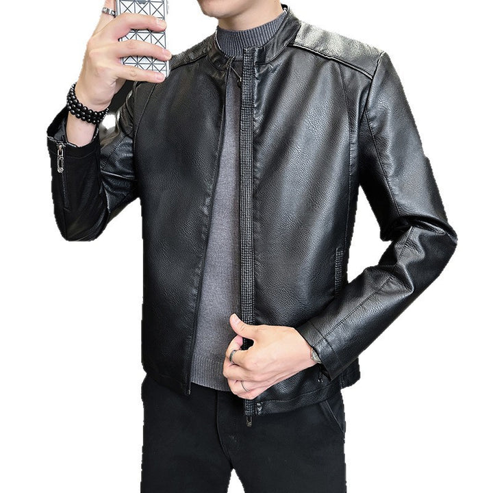 Men's Fashion Faux Leather Jacket with High Collar Mune Fashion