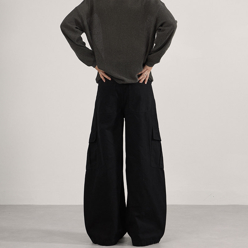 Men's Extra Wide Canvas Cargo Palazzo Pants with Deep Crotch and Large Flap Pockets Mune Fashion