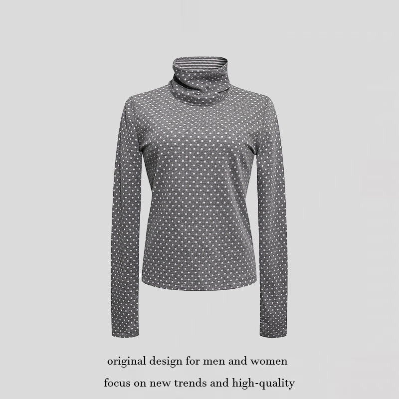 Women's roll-neck fine-knit shirt with polka dot pattern and elastic jersey Mune Fashion