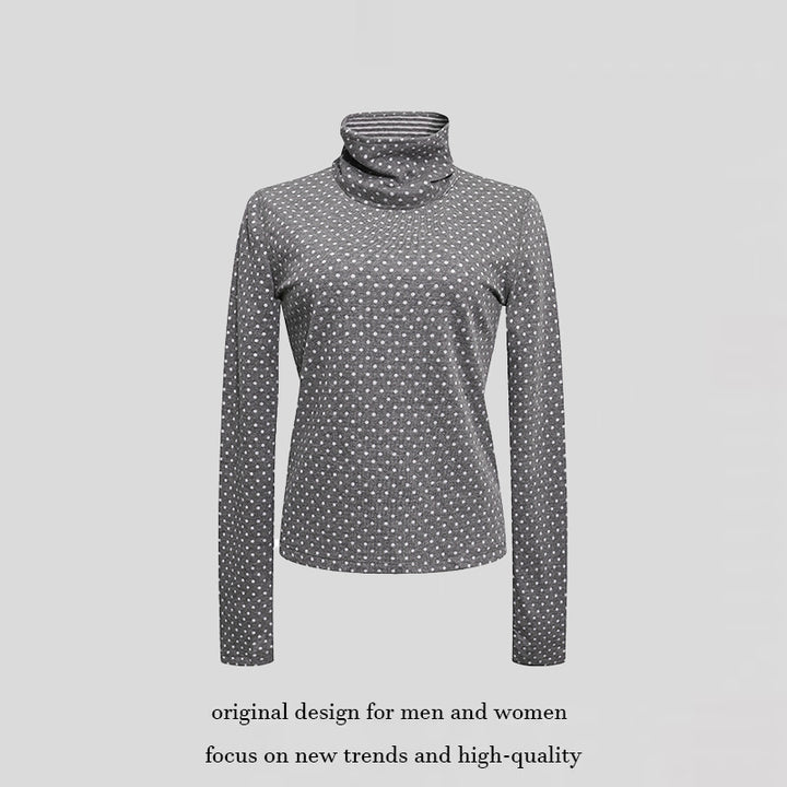 Women's roll-neck fine-knit shirt with polka dot pattern and elastic jersey Mune Fashion