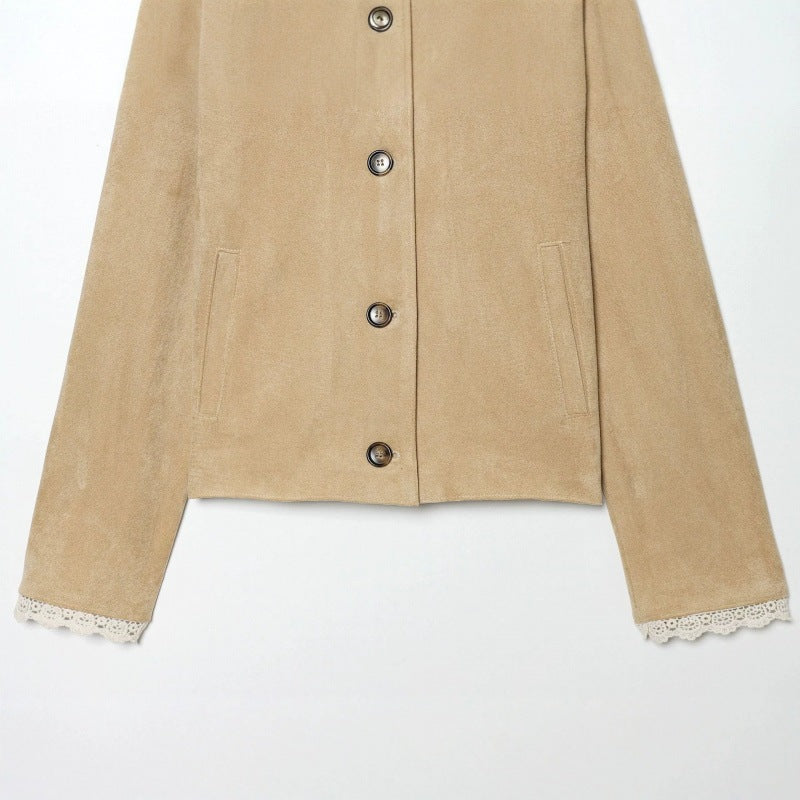 Women's Cropped Velvet Jacket with Lace Collar and Lace Cuffs Mune Fashion