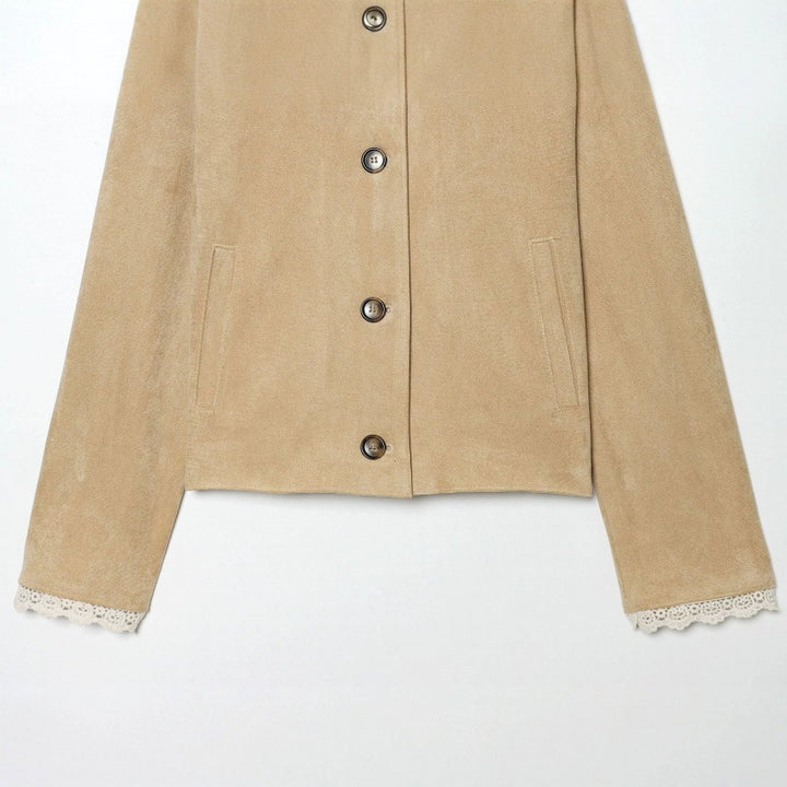 Women's Cropped Velvet Jacket with Lace Collar and Lace Cuffs Mune Fashion