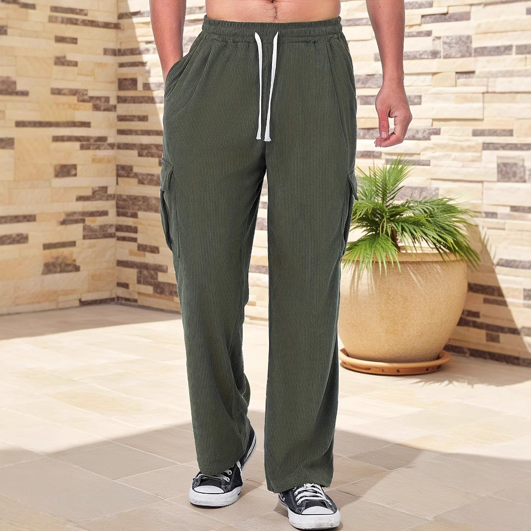 Men's corduroy-look cargo joggers with drawstring, elastic waistband, and patch flap pockets Mune Fashion
