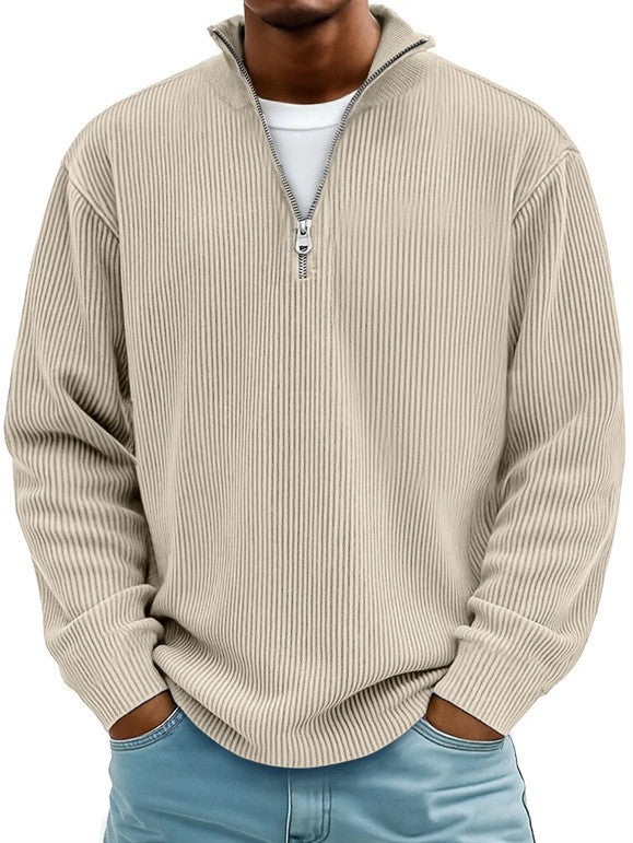 Men's ribbed knit pullover with half zipper and stand-up collar Mune Fashion