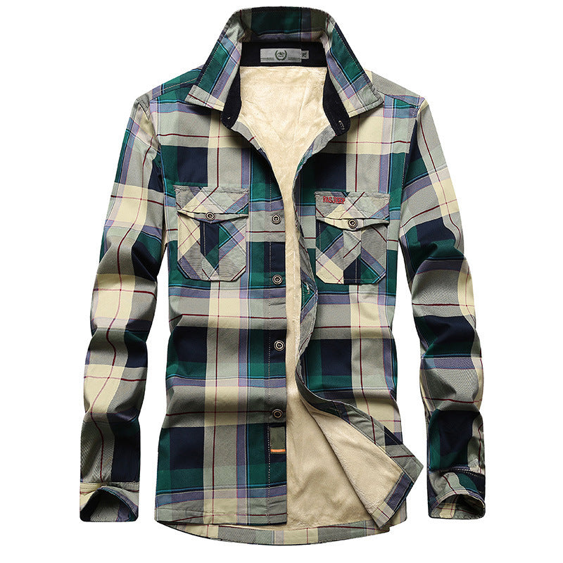 Men's Checked Thermal Shirt Jacket with Teddy Fleece Lining and Chest Flap Pockets Mune Fashion