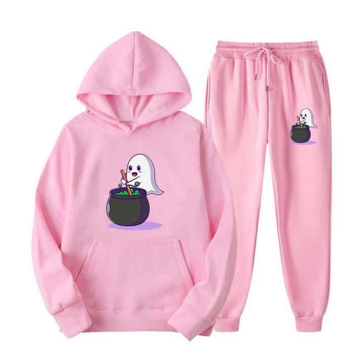 Unisex nan cozy hoodie and jogging pants set with Halloween ghost print Mune Fashion