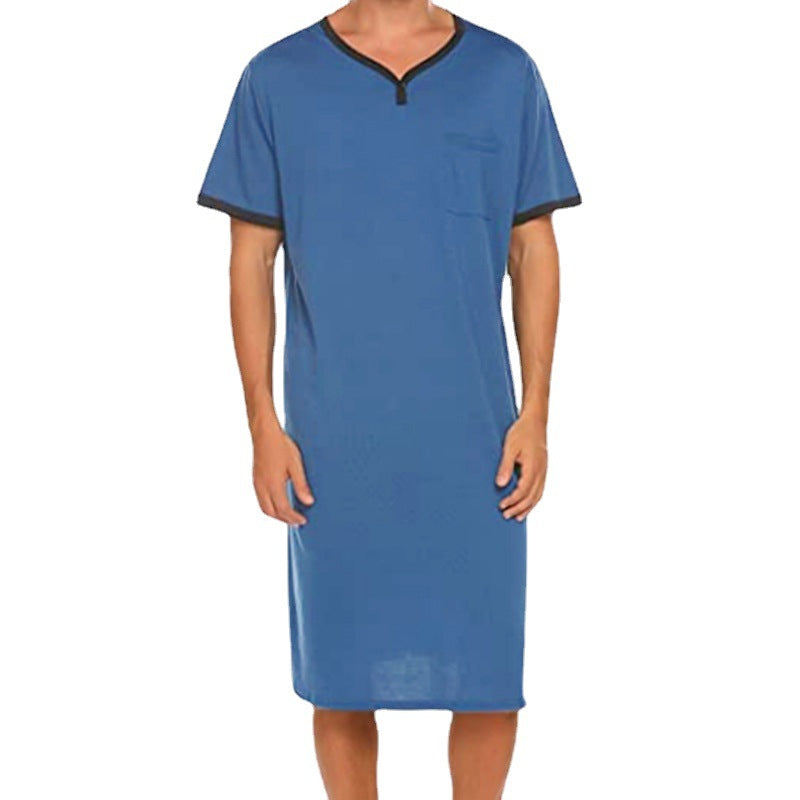 Men's long cotton sleep shirt with Henley collar Mune Fashion
