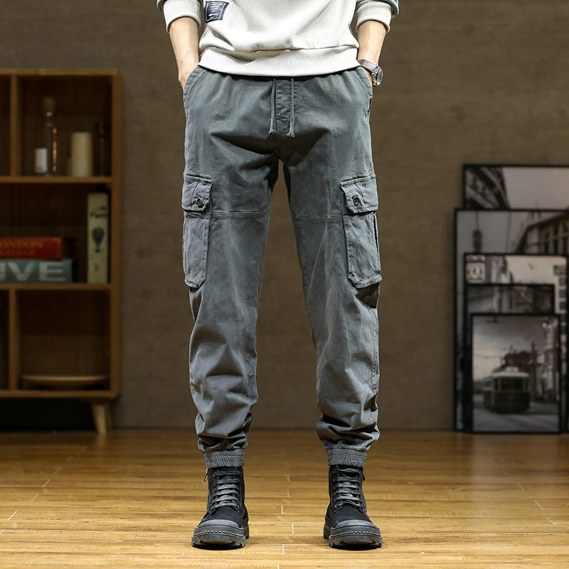 Men's Soft Cotton Utility Cargopants in Jogger Style with Elastic Waistband and Oversized Flap Pockets Drune