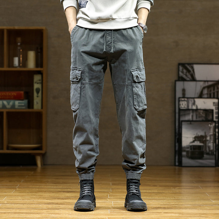 Men's Soft Cotton Utility Cargopants in Jogger Style with Elastic Waistband and Oversized Flap Pockets Drune