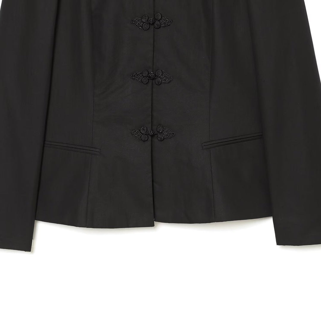 Women’s short jacket in Mandarin style with traditional cord buttons and narrow silhouette Mune Fashion