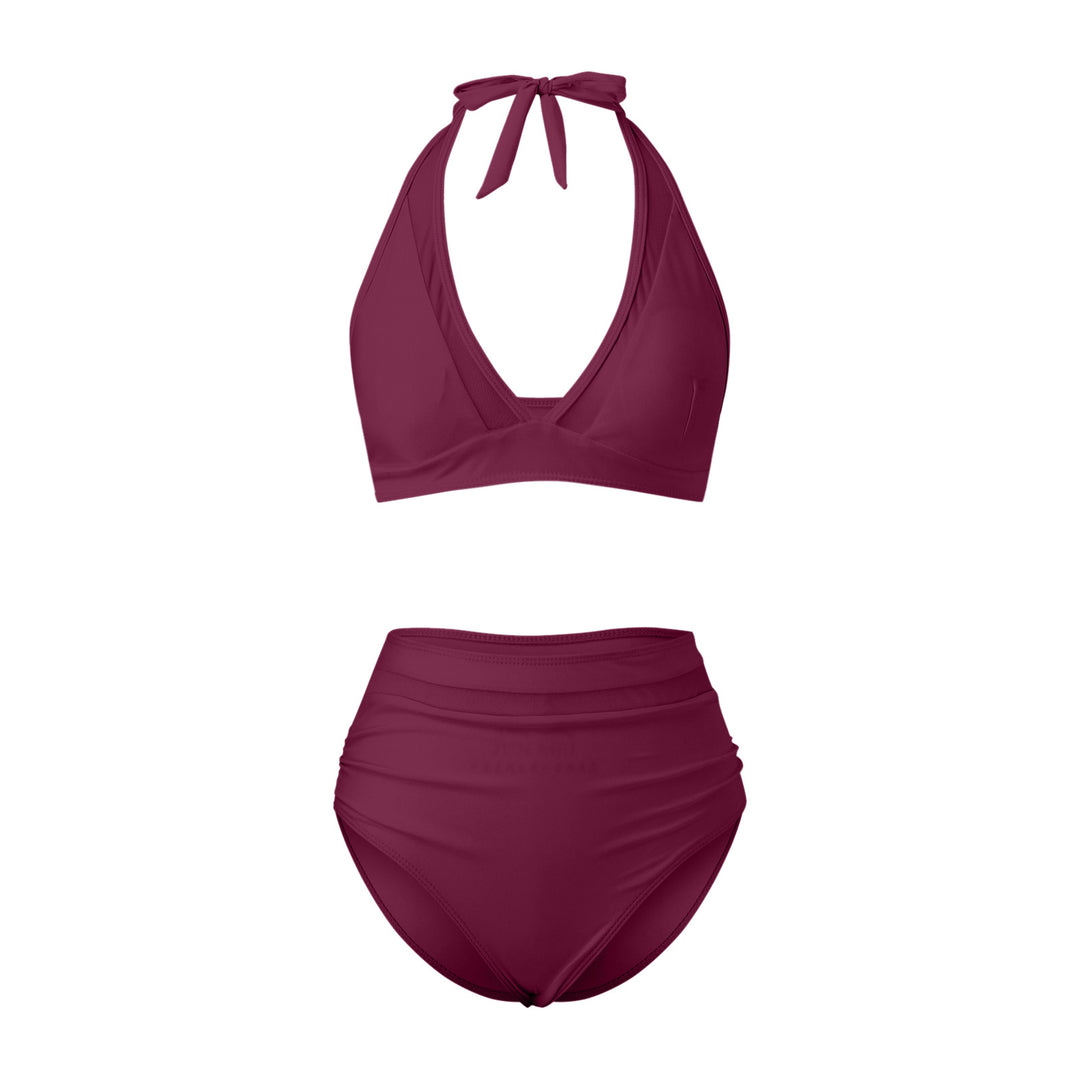 Women's High-Waisted Swimwear Set with Stylish Halter Top Mune Fashion