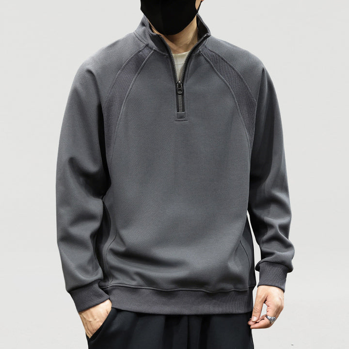 Men's Oversized Half-Zip Sweatshirt with High Stand Collar, Raglan Sleeves & Ribbed Cuffs Mune Fashion