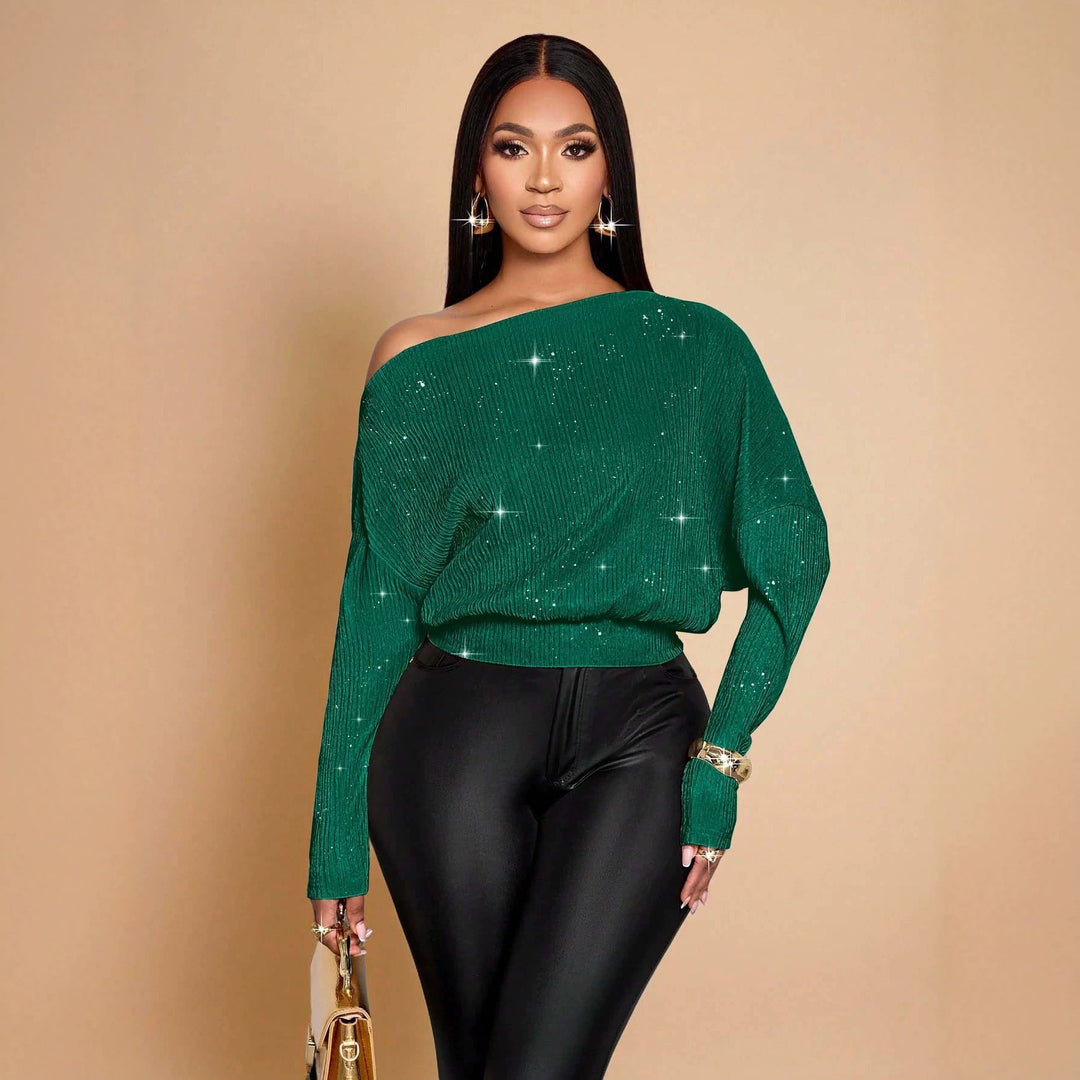 Women's Oversized Rib Knit Sweater with One-Shoulder and Tailored Cuff Mune Fashion
