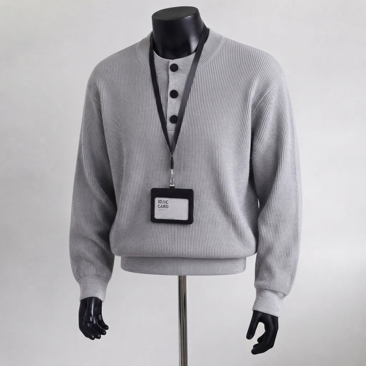 Men's chunky knit sweater with button placket Mune Fashion