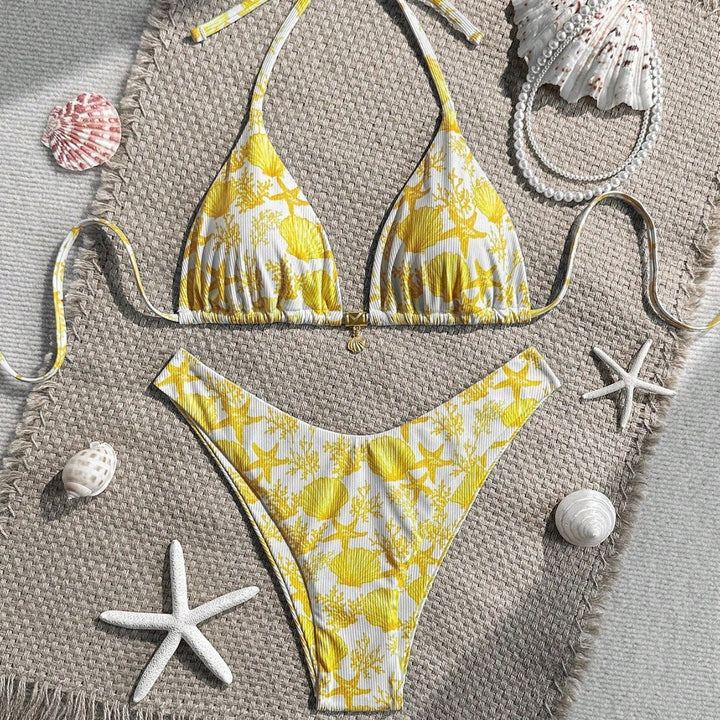 Women Triangle Bikini with Maritime Coral Pattern Mune Fashion