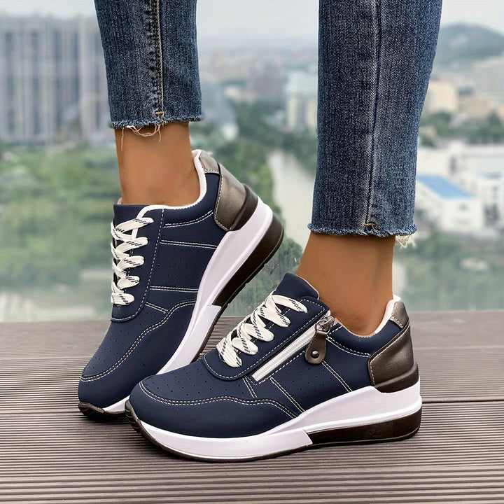Damen Komfort-Keil-Sneaker mit seitlichem Zipper und dämpfender Plateau-Sohle Mune Fashion