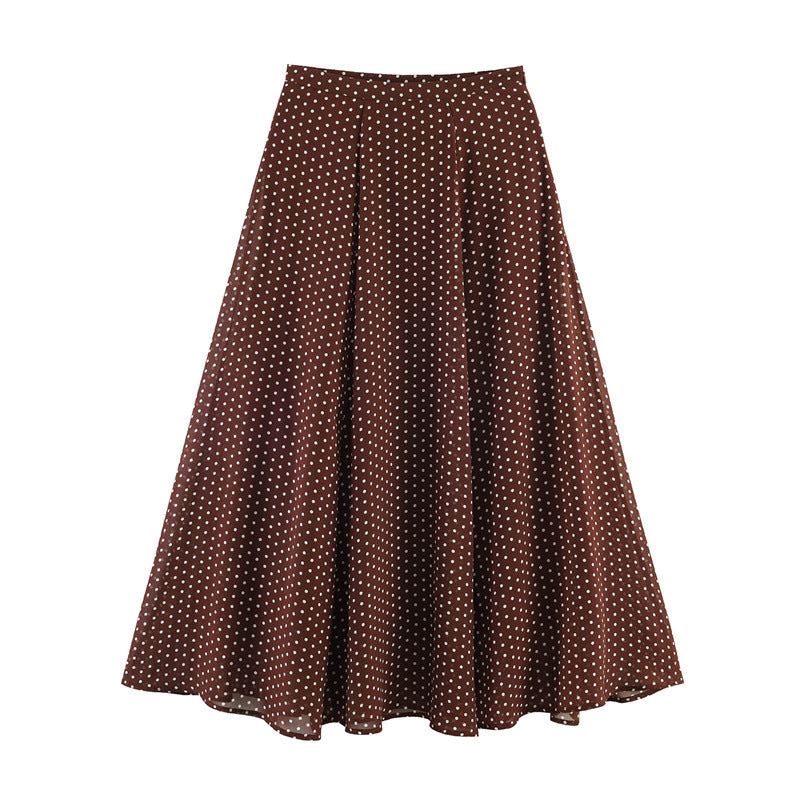Women's Two-Piece Retro Polka Dot Set with Wide Batwing Top and Pleated Midi Skirt Mune Fashion