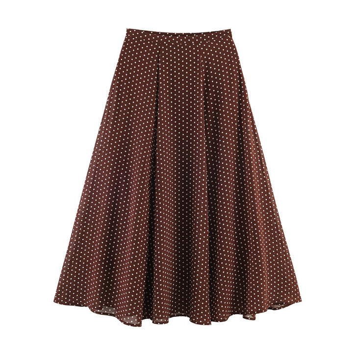 Women's Two-Piece Retro Polka Dot Set with Wide Batwing Top and Pleated Midi Skirt Mune Fashion
