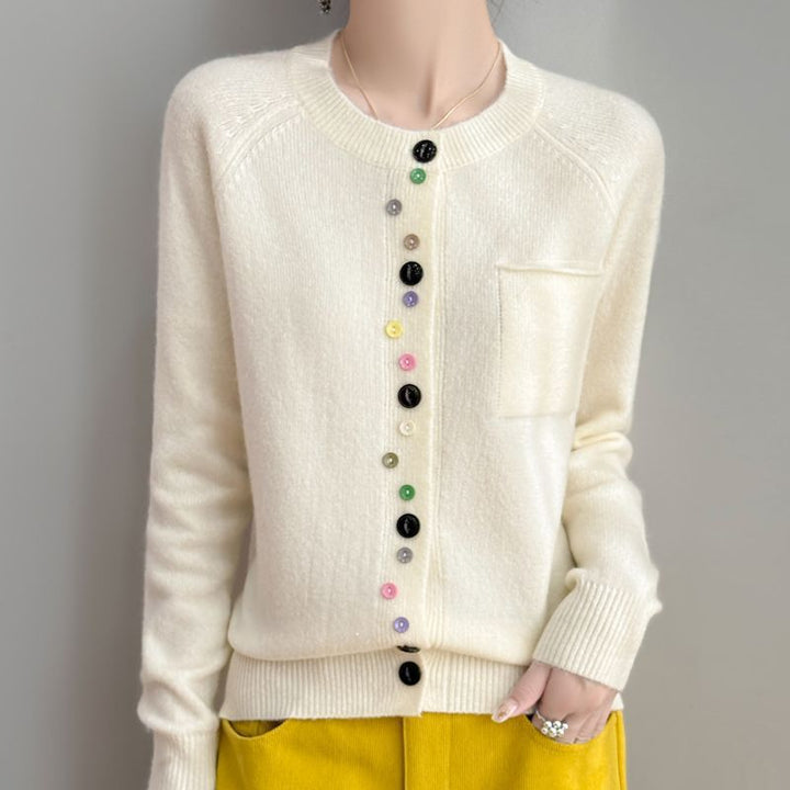 Women's fashionable knit cardigan with colorful buttons Mune Fashion