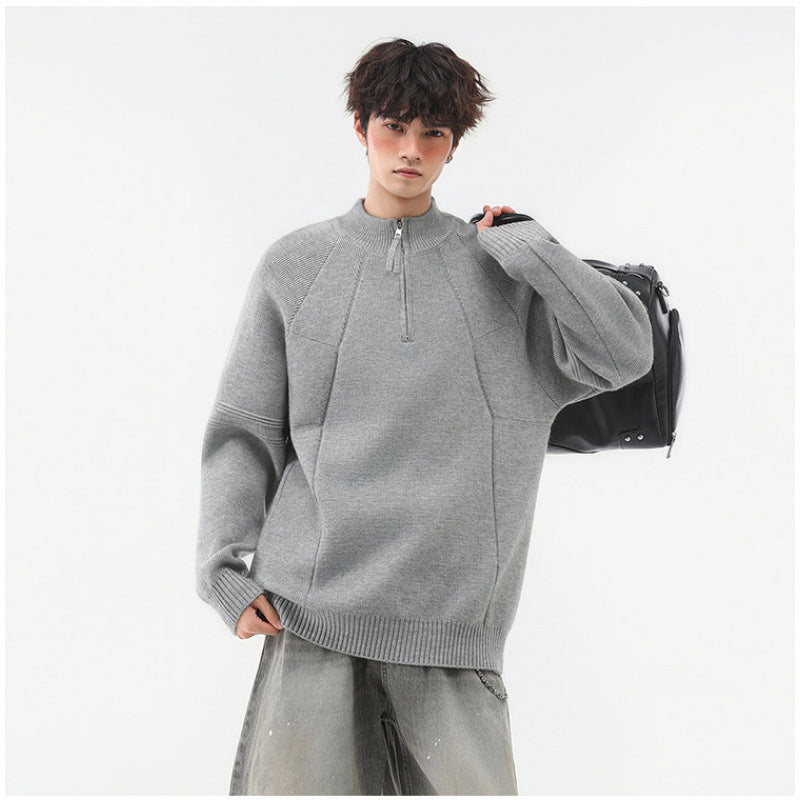 Men's knit half-zip sweater with stand-up collar and textured rib details Mune Fashion