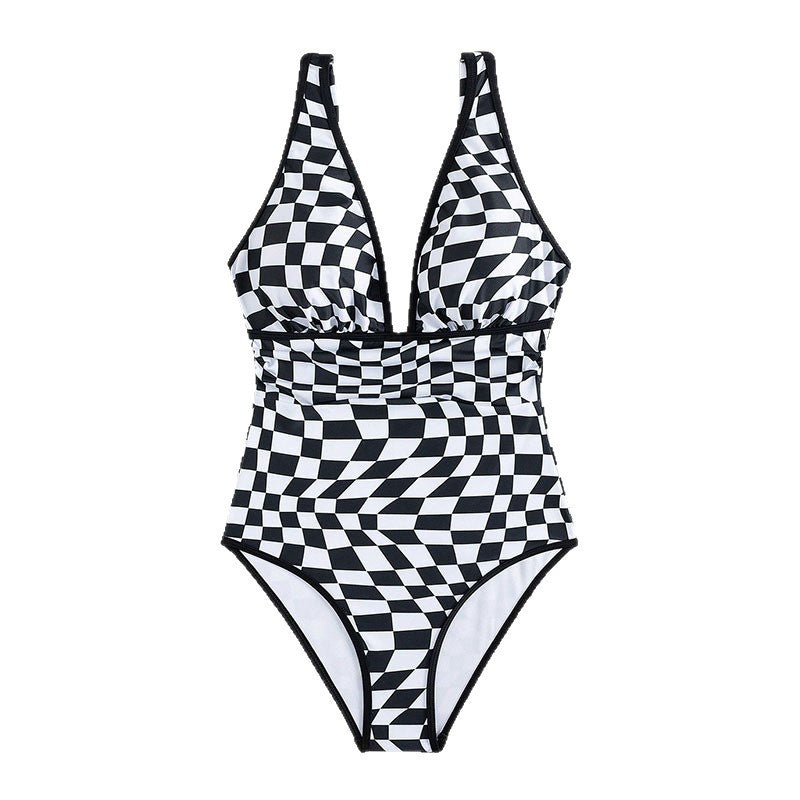 Women's one-piece swimsuit with modern check pattern Mune Fashion