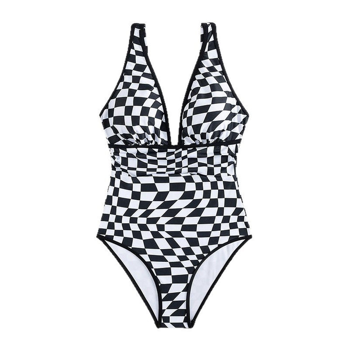 Women's one-piece swimsuit with modern check pattern Mune Fashion