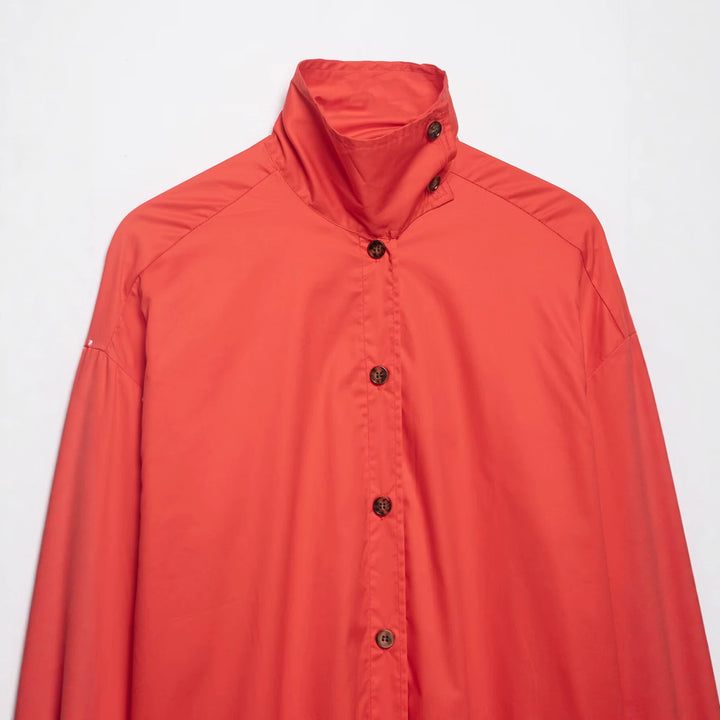 Women's Oversize Shirt Jacket with Stand-Up Collar and Full Button Placket Mune Fashion