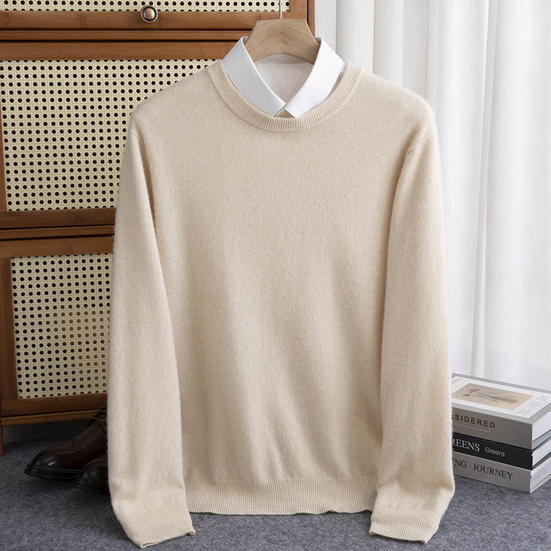 Men's Simple Round Neck Fine Knit Sweater Cashmere-like Feel with Ribbed Trims Mune Fashion