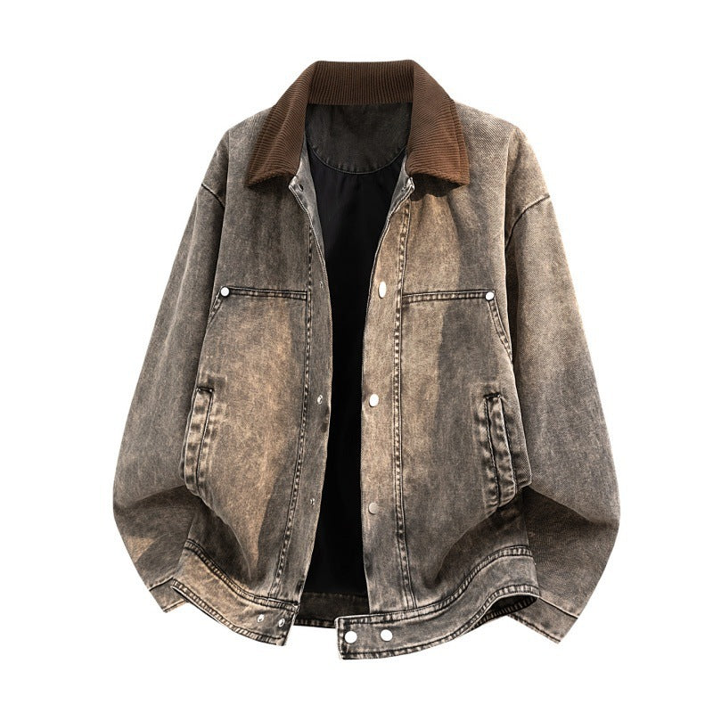 Men's Casual Denim Jacket with Cord Collar Mune Fashion