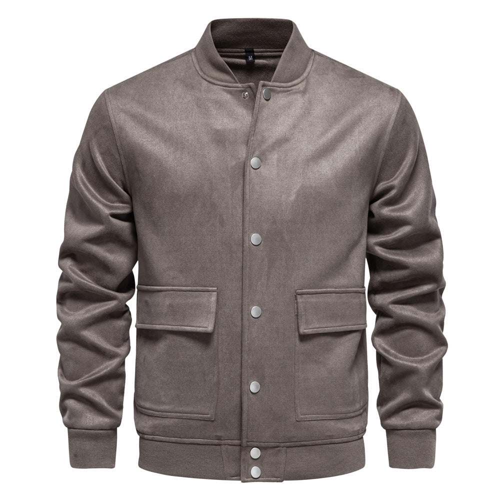 Men's suede-look college jacket with snap button closure, flap pockets and ribbed hem Mune Fashion