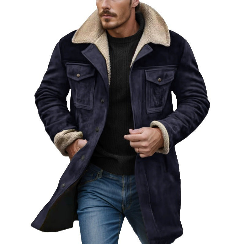 Men's Long Suede Coat with Teddy Lining and Flap Pockets Mune Fashion