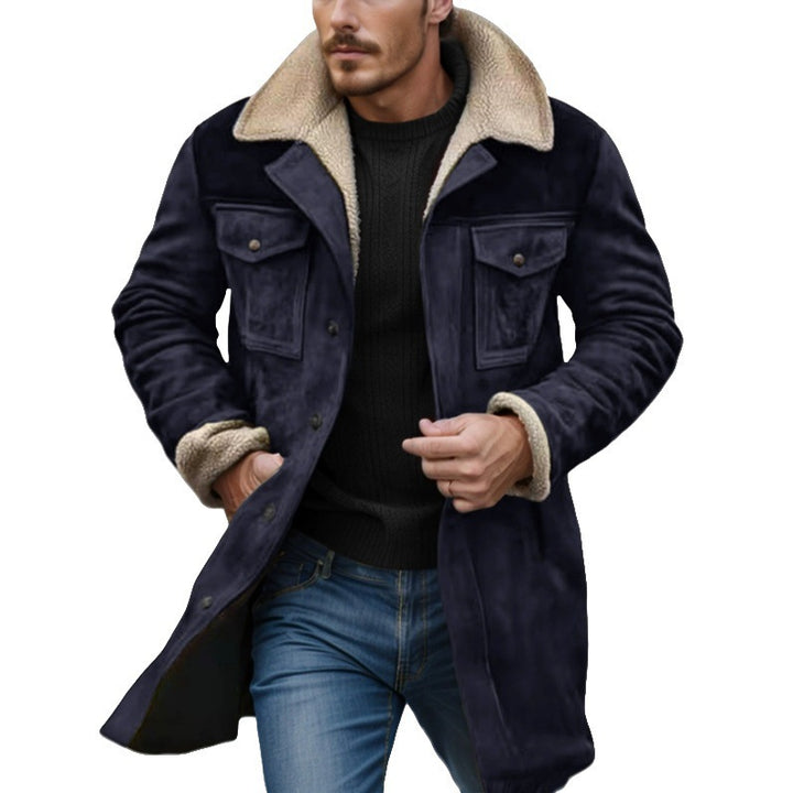 Men's Long Suede Coat with Teddy Lining and Flap Pockets Mune Fashion