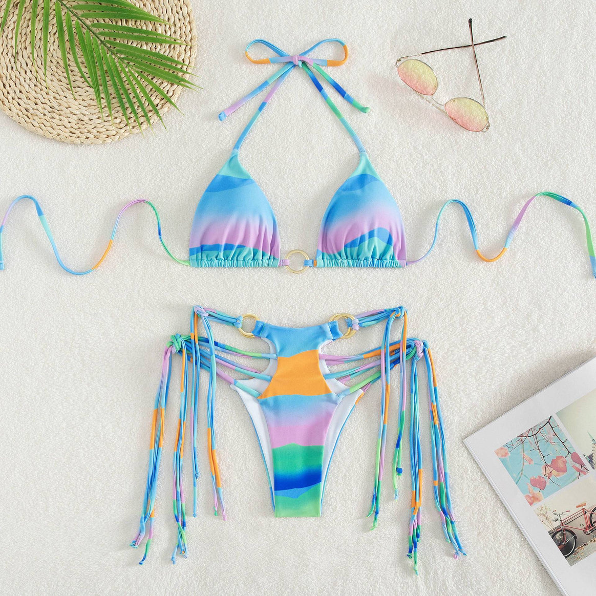 Women's triangle bikini with fashionable lace-up look and shimmering ring details Mune Fashion