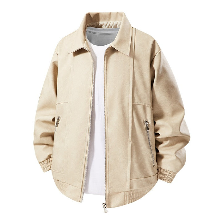 Men's Casual Faux Leather Jacket with Elastic Cuffs Mune Fashion