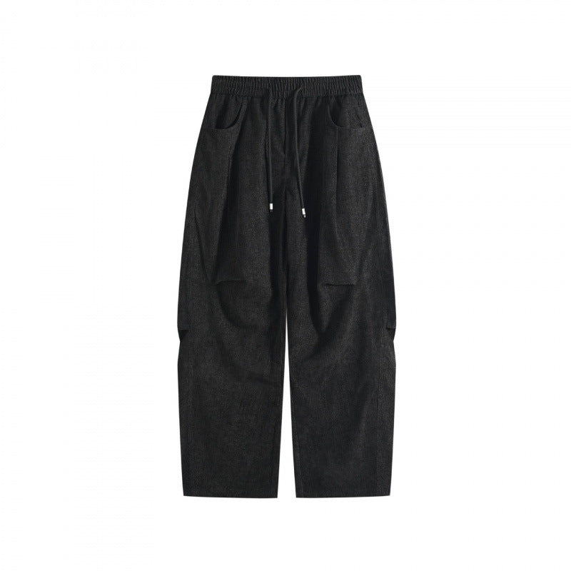 Women's Wide High-Waist Trousers with Drawstring and Large Patch Pockets Mune Fashion