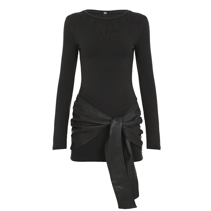 Women Asymmetrical Long Sleeve Tunic Dress with Side Knot Mune Fashion
