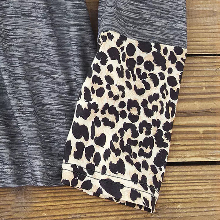 Women's long-sleeve shirt with leopard insert, gathered waistband and button placket Mune Fashion