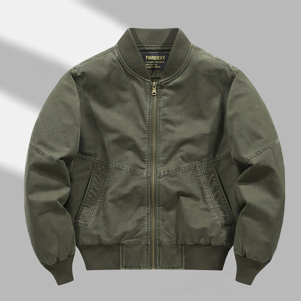 Men's  military-inspired canvas utility bomber jacket with reinforced elbow panels and angled welt pockets Mune Fashion