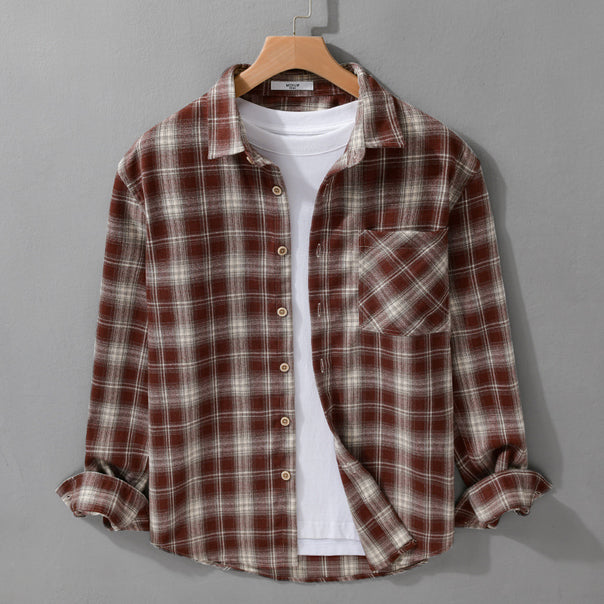 Men's Checkered Flannel Overshirt with Soft Cotton Texture, Chest Pocket and Relaxed Fit Mune Fashion