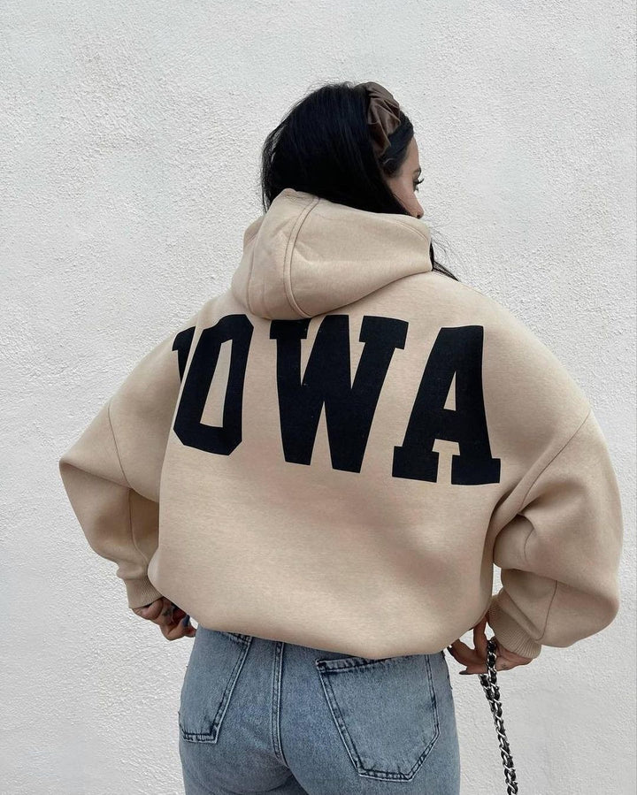 Women Oversized Cropped Hoodie with large lettering, hood and relaxed fit Mune Fashion