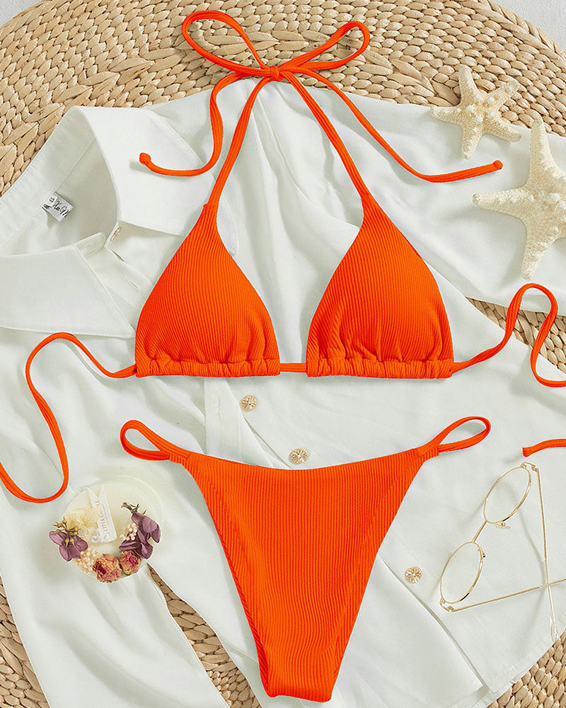 Women's triangle bikini with adjustable ties and stylish ribbed design Mune Fashion