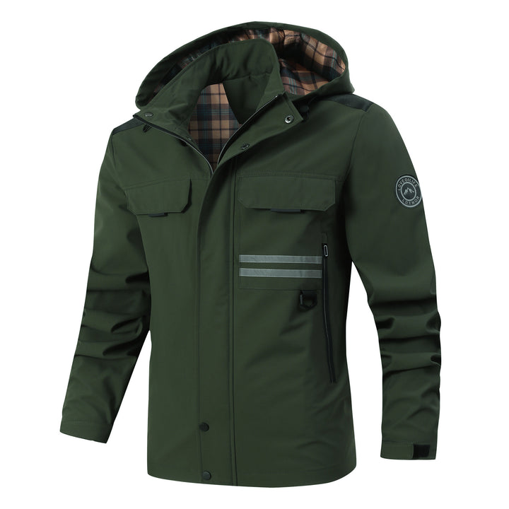 Men Water-repellent Softshell Parka with Hood, Reflective Inserts and Multifunction Pockets Mune Fashion