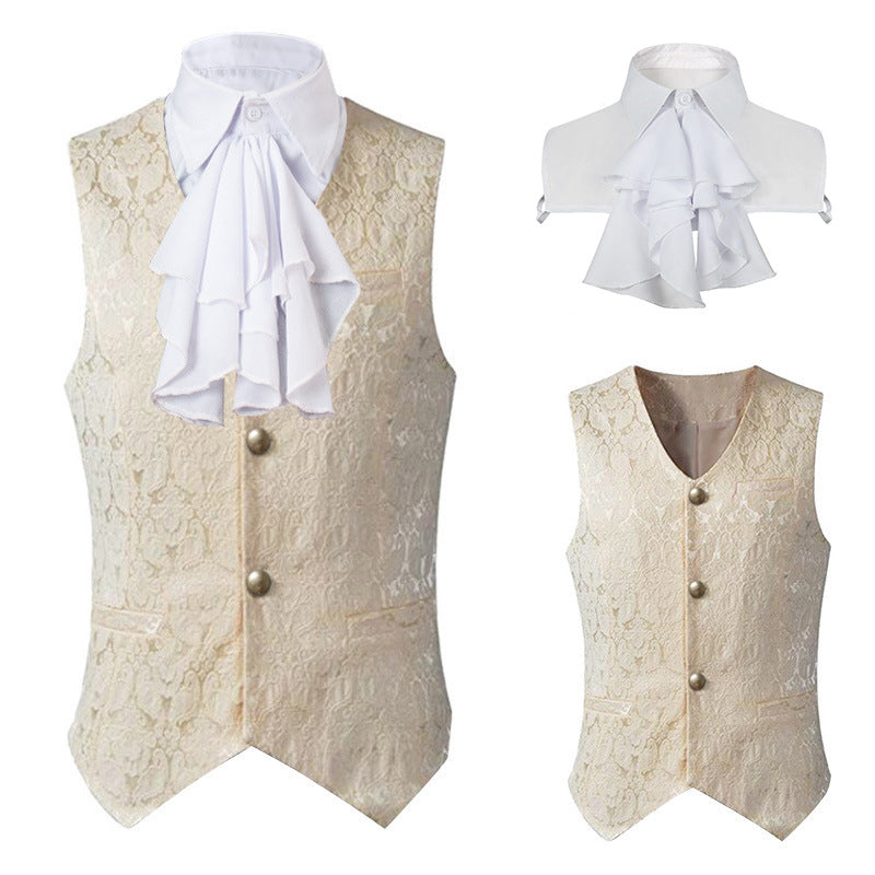 Men's baroque brocade waistcoat with detachable ruffle collar Mune Fashion