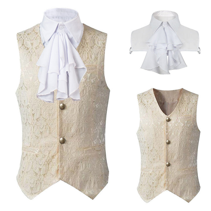 Men's baroque brocade waistcoat with detachable ruffle collar Mune Fashion