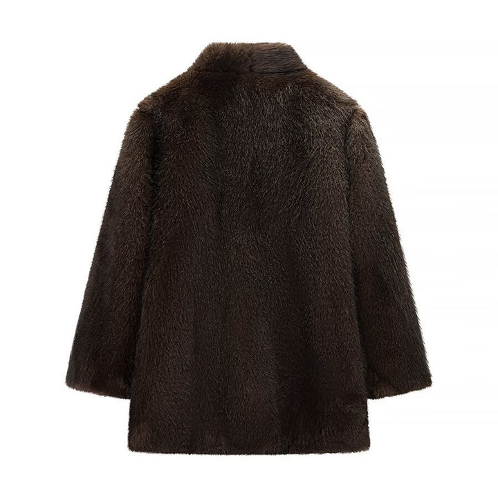 Women's Short Cut Faux Fur Coat with Shawl Collar and Straight Cut Mune Fashion