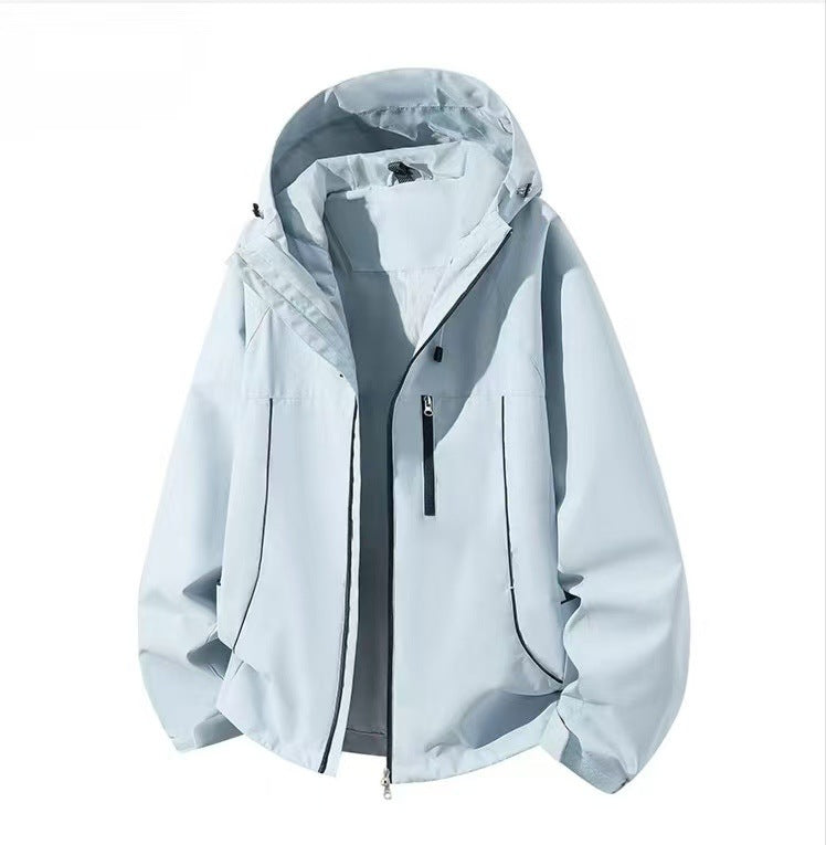 Men's Waterproof Hooded Softshell Jacket with Windproof Cut and Zipper Mune Fashion