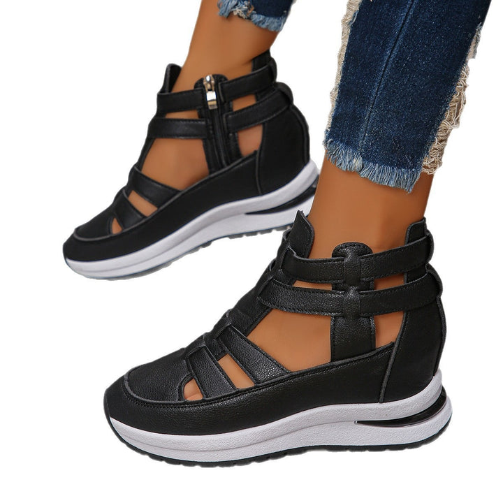 Women Wedge-Platform Sneaker-Sandal with Cut-Outs, Zipper and Padded Insole Mune Fashion