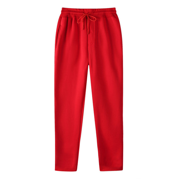 Men's straight-cut sweatpants made of mottled cotton blend with elastic waistband, drawstring, and side pockets Mune Fashion