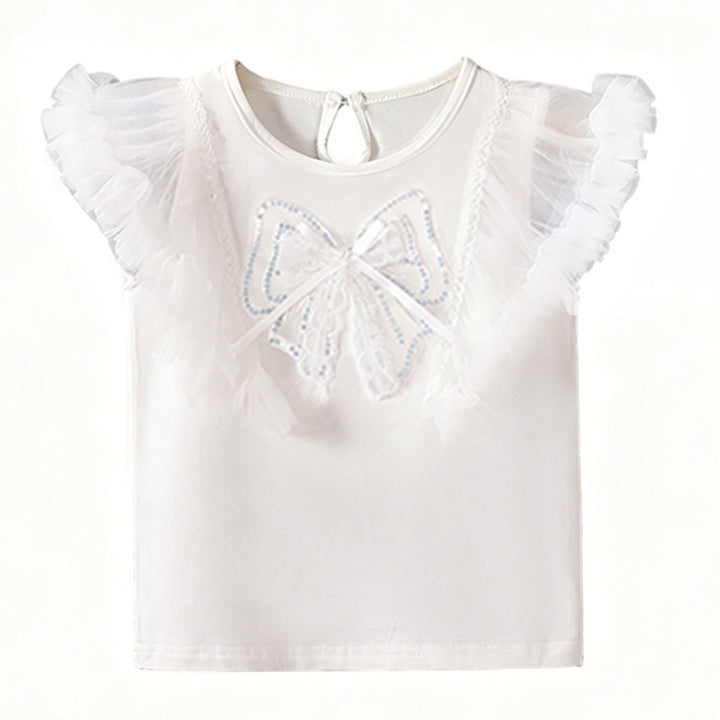 Girls T-shirt with elegant ruffle hems and bow motif Mune Fashion