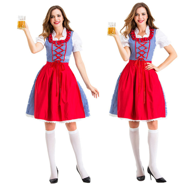 Women nan Karo-Dirndl with laced bodice front, ruffle collar and tailored apron Mune Fashion